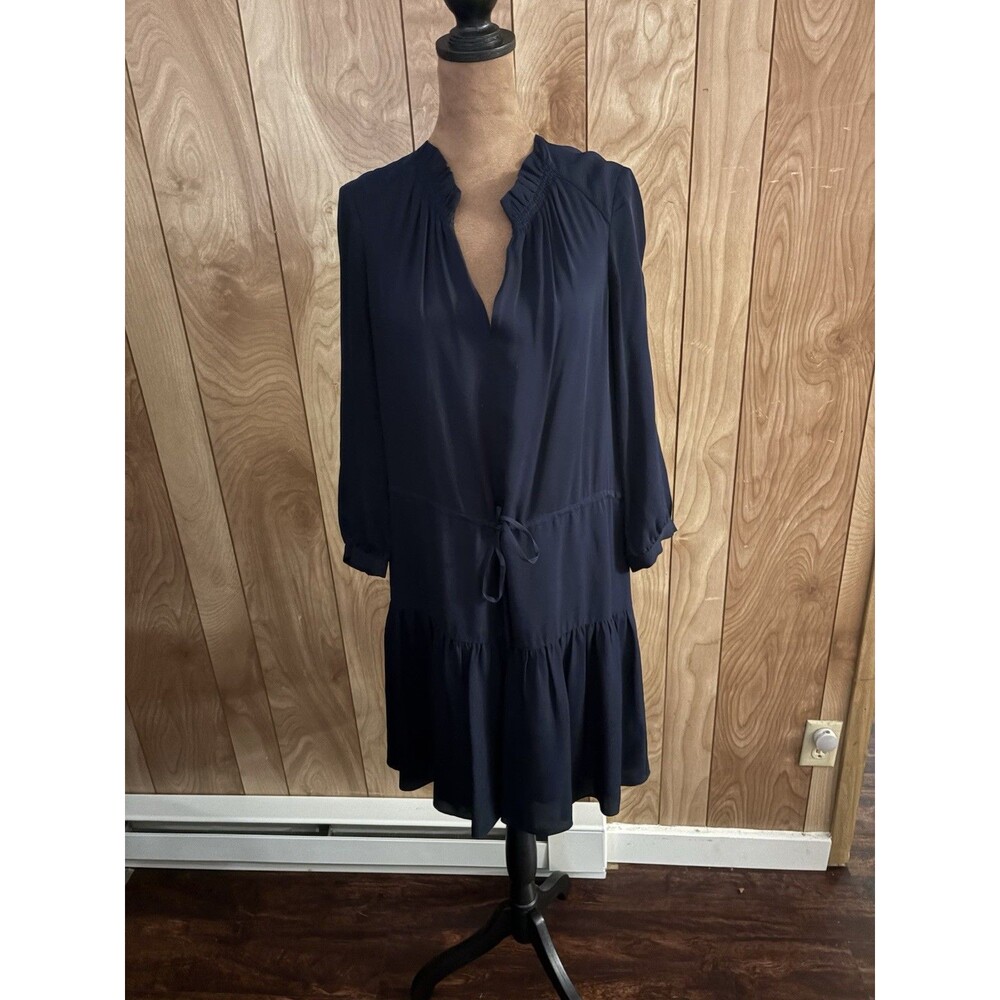 Rebecca Taylor Navy Blue silk georgette long sleeve blouson dress Size 2